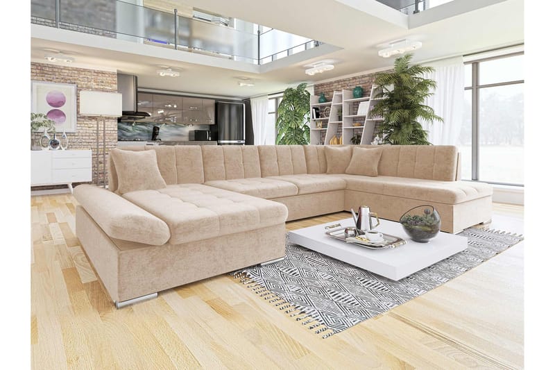 Zumar Sovesofa med Sjeselong og Dobbel Sjeselong 4-seter i Chenille - Beige - Møbler - Sofaer - Sovesofaer - Sovesofa divan