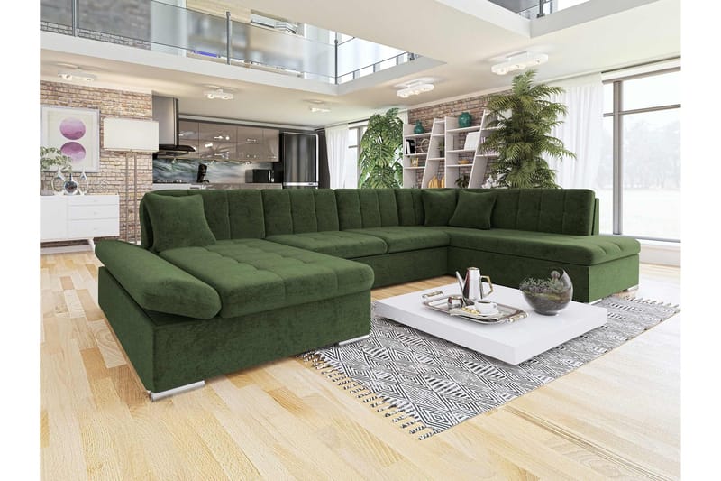 Zumar Sovesofa med Sjeselong og Dobbel Sjeselong 4-seter i Chenille - Grønn - Møbler - Sofaer - Sovesofaer - Sovesofa divan