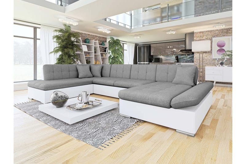 Zumar Sovesofa med Sjeselong og Dobbel Sjeselong 4-seter i Kunstlær - Hvit / Grå - Møbler - Sofaer - Sovesofaer - Sovesofa divan