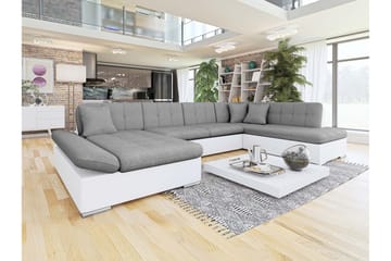 Zumar Sovesofa med Sjeselong og Dobbel Sjeselong 4-seter i Kunstlær - Hvit / Grå - Møbler - Sofaer - Sovesofaer - Sovesofa divan