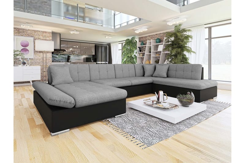 Zumar Sovesofa med Sjeselong og Dobbel Sjeselong 4-seter i Kunstlær - Svart / Grå - Møbler - Sofaer - Sovesofaer - Sovesofa divan