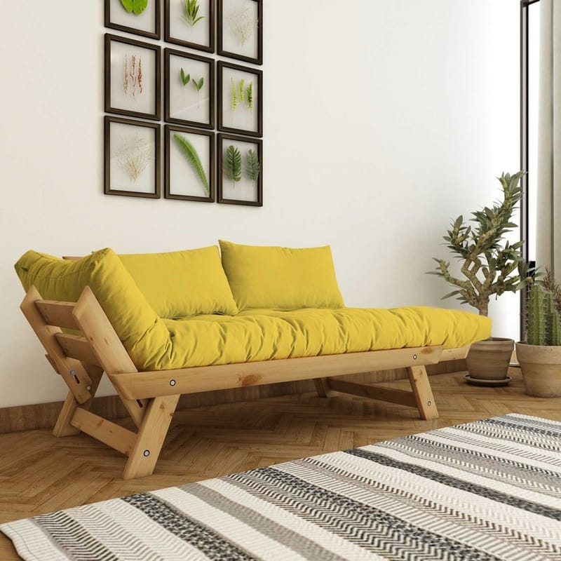 Zylar 2-seter Utfellbar Sovesofa i Gul/natur Stoff med Treramme - Gul|Brun - Møbler - Sofaer - Sovesofaer - 2 seters sovesofa