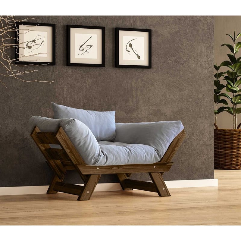 Zylar 2-seter Utfellbar Sovesofa med Treramme 75x140 cm i Lin, Grå