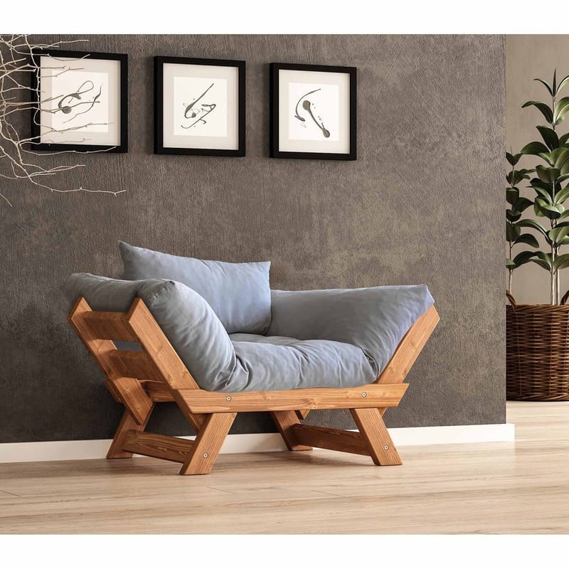 Zylar 2-seter Utfellbar Sovesofa med Treramme 75x140 cm i Lin, Grå|Brun
