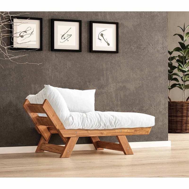 Zylar 2-seter Utfellbar Sovesofa med Treramme 75x140 cm i Lin - Hvit|Brun - Møbler - Sofaer - Sovesofaer - 2 seters sovesofa