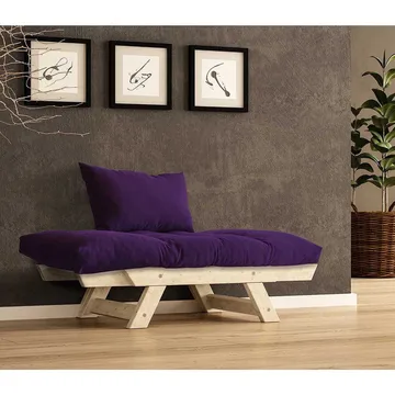 Zylar 2-seter Utfellbar Sovesofa med Treramme 75x140 cm i Lin - Lilla|Beige - Møbler - Sofaer - Sovesofaer - 2 seters sovesofa