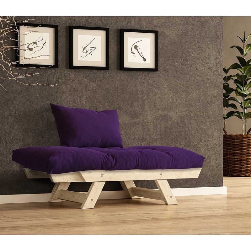 Zylar 2-seter Utfellbar Sovesofa med Treramme 75x140 cm i Lin - Lilla|Beige - Møbler - Sofaer - Sovesofaer - 2 seters sovesofa