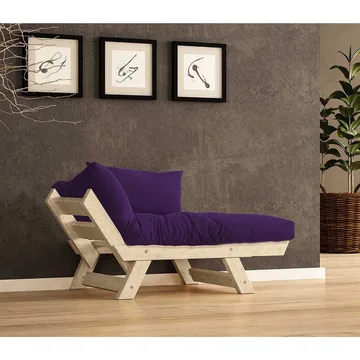 Zylar 2-seter Utfellbar Sovesofa med Treramme 75x140 cm i Lin - Lilla|Beige - Møbler - Sofaer - Sovesofaer - 2 seters sovesofa
