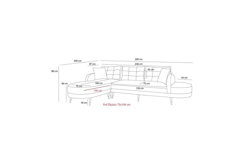 Sufian 3-seters sofa med Divan - Cremehvit - Møbler - Sofaer - Sofaer med sjeselong - 3 seters sofa med divan