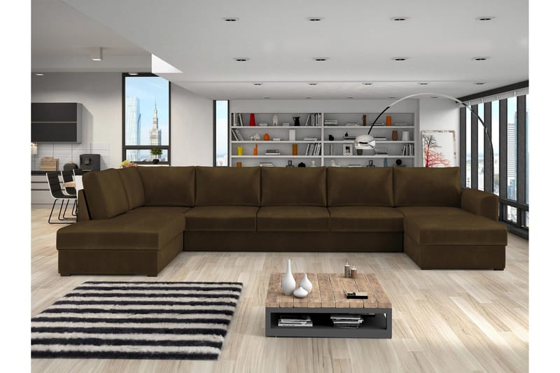 Taberk Sofa med Sjeselong og Divan 5-seter - Brun - Møbler - Sofaer - Fløyelssofaer