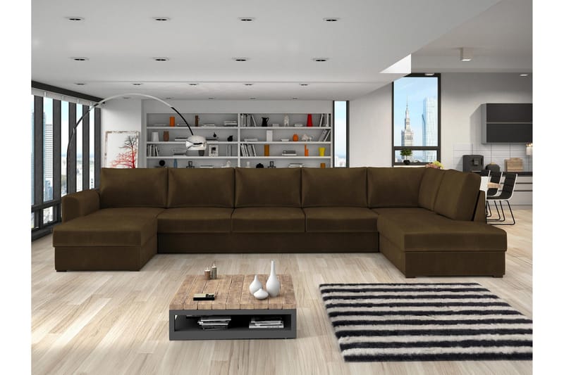 Taberk Sofa med Sjeselong og Divan 5-seter - Brun - Møbler - Sofaer - Fløyelssofaer