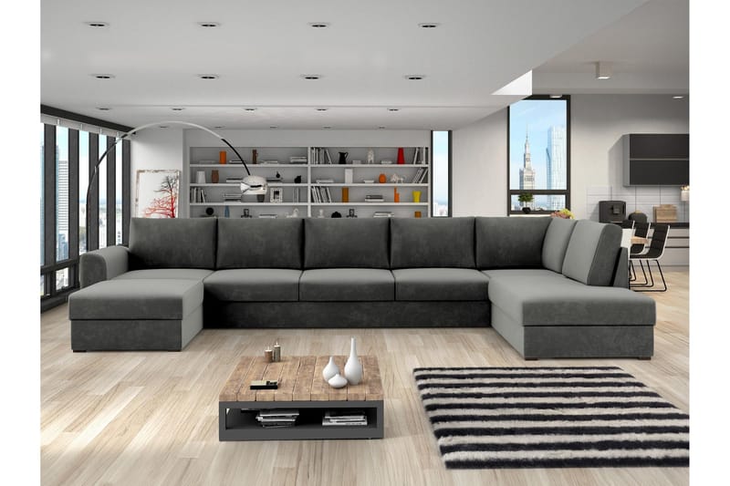 Taberk Sofa med Sjeselong og Divan 5-seter - Grå - Møbler - Sofaer - Fløyelssofaer