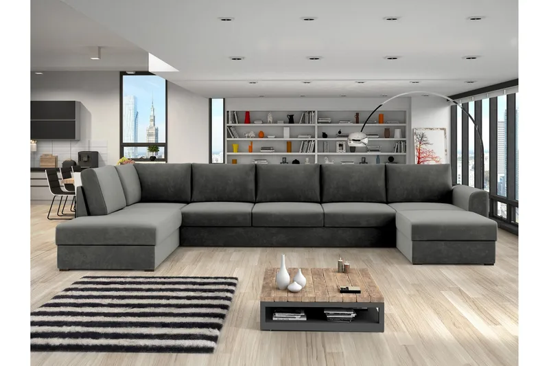 Taberk Sofa med Sjeselong og Divan 5-seter - Grå - Møbler - Sofaer - Fløyelssofaer