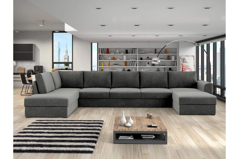 Taberk Sofa med Sjeselong og Divan 5-seter - Grå - Møbler - Sofaer - Fløyelssofaer