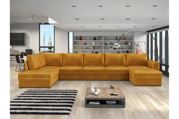 Taberk Sofa med Sjeselong og Divan 5-seter - Gul - Møbler - Sofaer - Fløyelssofaer