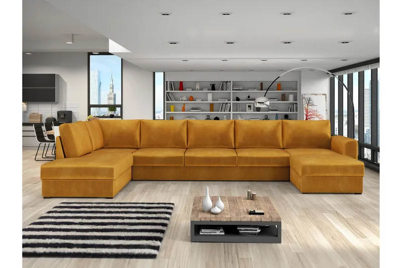 Taberk Sofa med Sjeselong og Divan 5-seter - Gul - Møbler - Sofaer - Fløyelssofaer