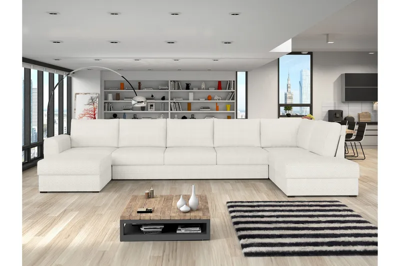 Taberk Sofa med Sjeselong og Divan 5-seter - Hvit - Møbler - Sofaer - U-sofa