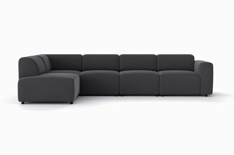 Torvasen 5-seters sofa med divan venstre i stoff, Svart