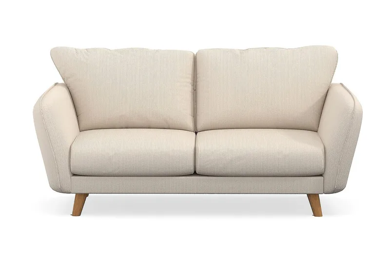 Trend Lyx 2-seter Sofa med Utsvungne Armlener i Kordfløyel med Trebein, Beige