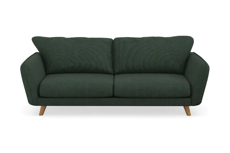 Trend Lyx 3-seters Sofa med Vinklede Armlener i Kordfløyel, Mørkegrønn