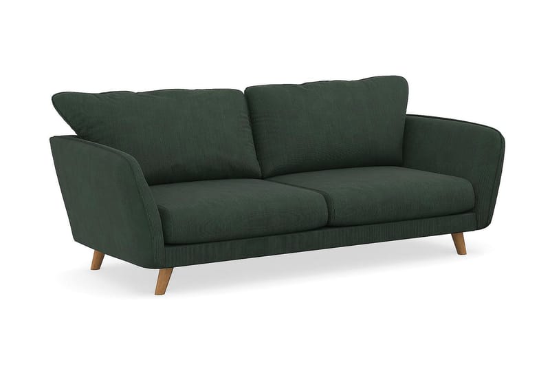 Trend Lyx 3-seters Sofa med Vinklede Armlener i Kordfløyel - Mørkegrønn - Møbler - Sofaer - 3 seter sofa