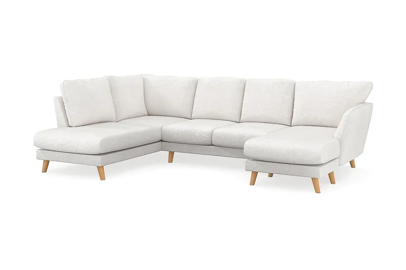 Trend Lyx 4-seters Høyrevendt U-formet Sofa med Divan og Sjeselong i Bouclé - Hvit - Møbler - Sofaer - U-sofa
