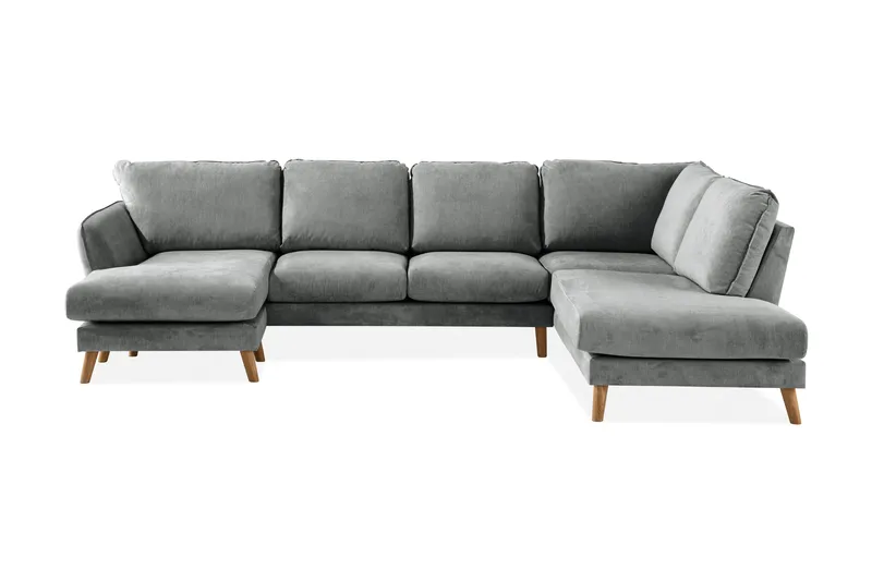Trend Lyx 4-seters Høyrevendt U-formet Sofa med Divan og Sjeselong i Stoff, Grå