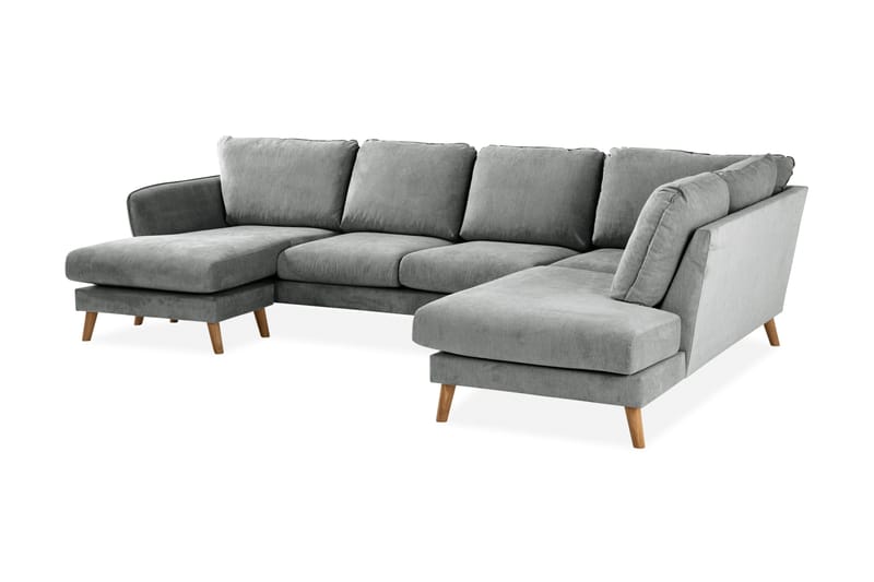 Trend Lyx 4-seters Høyrevendt U-formet Sofa med Divan og Sjeselong i Stoff - Grå - Møbler - Sofaer - U-sofa