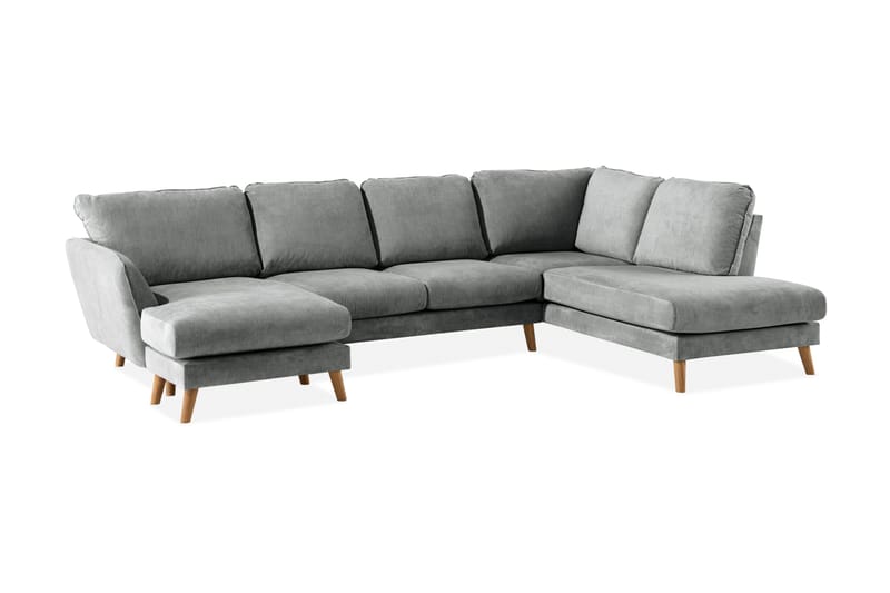 Trend Lyx 4-seters Høyrevendt U-formet Sofa med Divan og Sjeselong i Stoff - Grå - Møbler - Sofaer - U-sofa