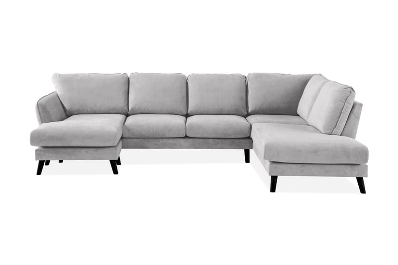 Trend Lyx 4-seters Høyrevendt U-formet Sofa med Divan og Sjeselong i Stoff, Lys grå