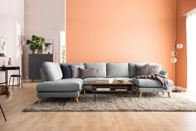 Trend Lyx 4-seters Venstrevendt U-formet Sofa med Divan og Sjeselong i Stoff - Grå - Møbler - Sofaer - U-sofa