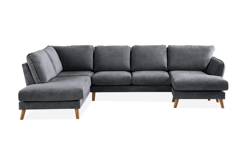 Trend Lyx 4-seters Venstrevendt U-formet Sofa med Divan og Sjeselong i Stoff, Mørk grå