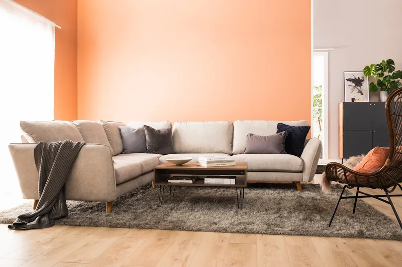 Trend Lyx 6-seter Vendbar L-formet Hjørnesofa i Stoff - Beige - Møbler - Sofaer - Hjørnesofaer