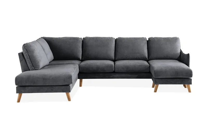 Trend Lyx U-Sofa med Divan Høyre, Mørkegrå/Eik