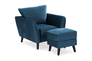 Trend Sofagruppe 3-seters + 2-seters Sofa + Lenestol + Fotskammel i Fløyel - Blå - Møbler - Sofaer - Sofagrupper