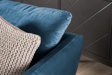Trend Sofagruppe 3-seters + 2-seters Sofa + Lenestol + Fotskammel i Fløyel - Blå - Møbler - Sofaer - Sofagrupper
