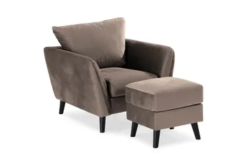 Trend Sofagruppe 3-seters + 2-seters Sofa + Lenestol + Fotskammel i Fløyel - Brun - Møbler - Sofaer - Sofagrupper