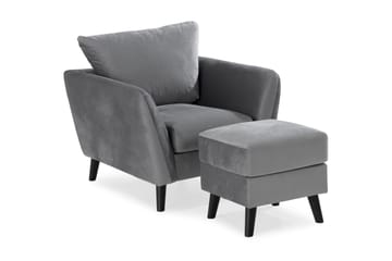 Trend Sofagruppe 3-seters + 2-seters Sofa + Lenestol + Fotskammel i Fløyel - Lysegrå - Møbler - Sofaer - Sofagrupper