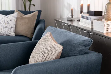Trend Sofagruppe 3-seters + 2-seters Sofa + Lenestol + Fotskammel i Stoff - Blå - Møbler - Sofaer - Sofagrupper