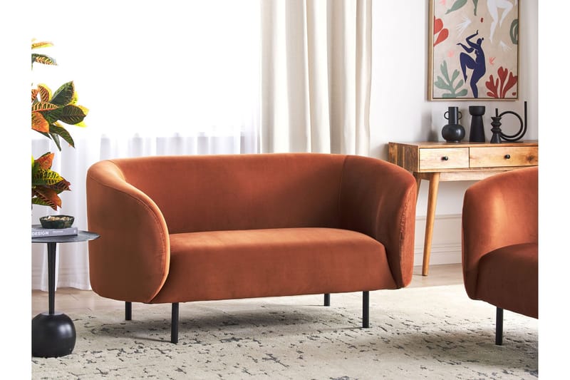 Tuka 2-seters Sofa i Fløyel med Metallben - Oransje|Svart - Møbler - Sofaer - Fløyelssofaer