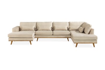 Copenhagen 5-seters Høyrevendt U-formet Large Sofa med Divan og Sjeselong i Fløyel - Beige - Møbler - Sofaer - U-sofa