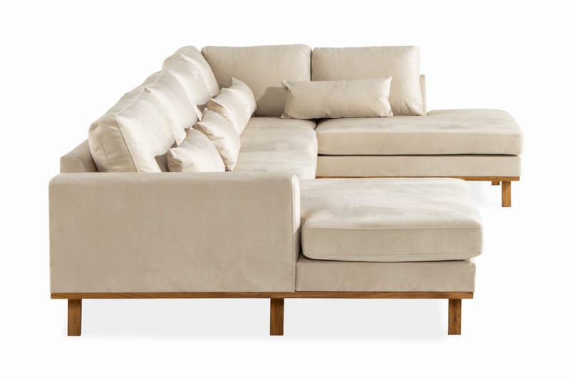 Copenhagen 5-seters Høyrevendt U-formet Large Sofa med Divan og Sjeselong i Fløyel - Beige - Møbler - Sofaer - U-sofa