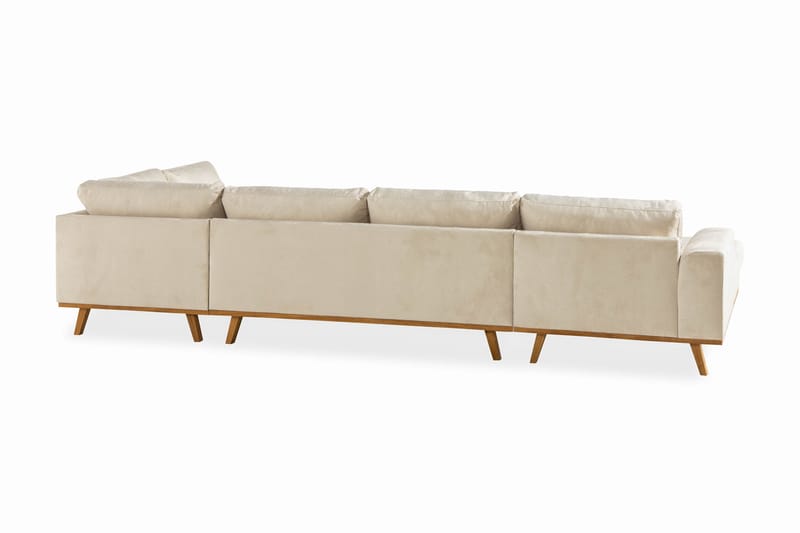 Copenhagen 5-seters Høyrevendt U-formet Large Sofa med Divan og Sjeselong i Fløyel - Beige - Møbler - Sofaer - U-sofa