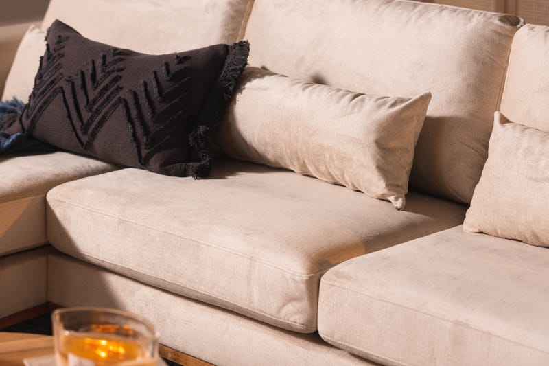 Copenhagen 5-seters Høyrevendt U-formet Large Sofa med Divan og Sjeselong i Fløyel - Beige - Møbler - Sofaer - U-sofa