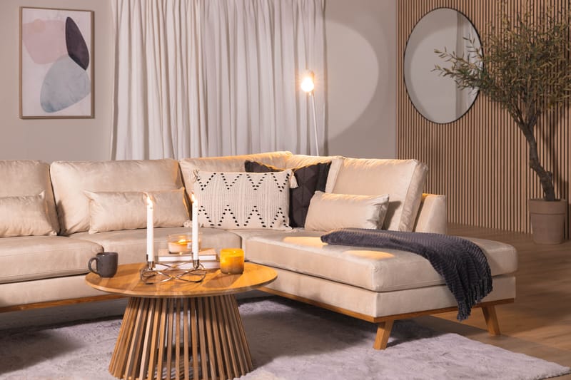 Copenhagen 5-seters Høyrevendt U-formet Large Sofa med Divan og Sjeselong i Fløyel - Beige - Møbler - Sofaer - U-sofa