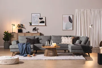 Copenhagen 5-seters Høyrevendt U-formet Large Sofa med Divan og Sjeselong i Manchester - Mørk grå - Møbler - Sofaer - U-sofa