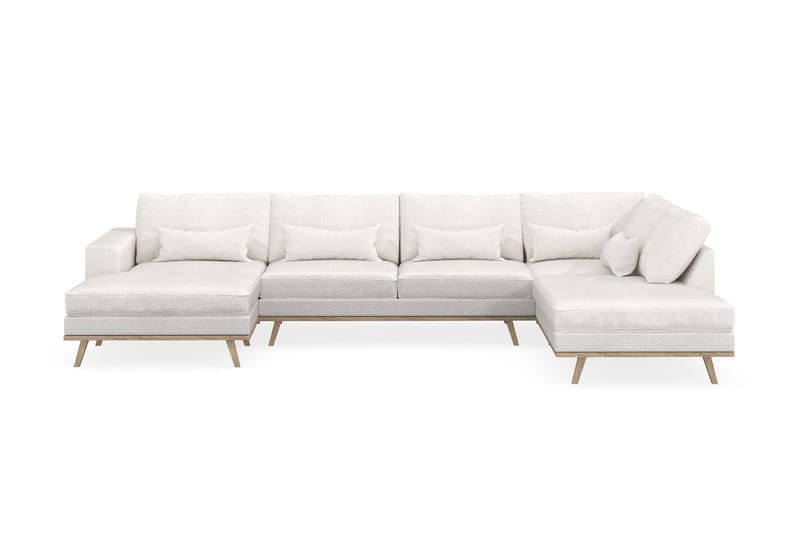 Copenhagen 5-seters Høyrevendt U-formet Sofa med Divan og Sjeselong i Bouclé, Hvit