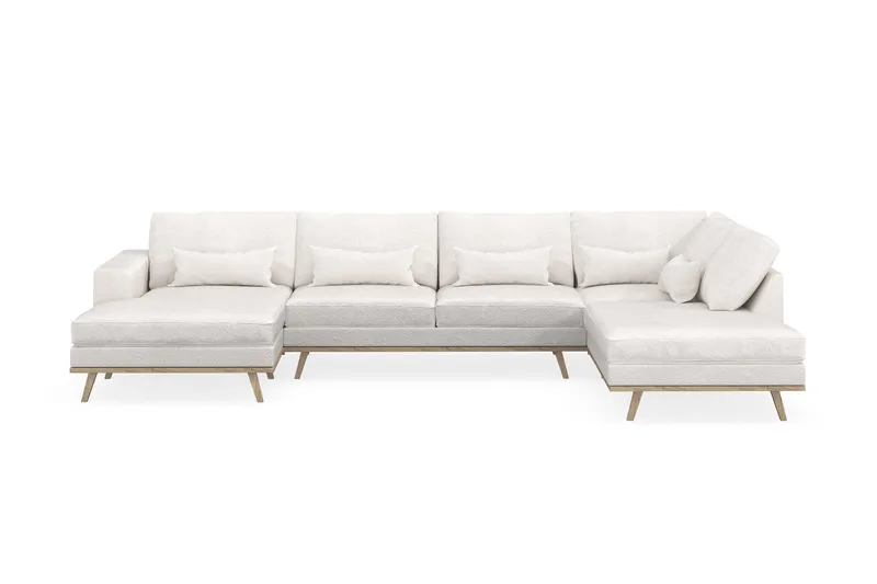 Copenhagen 5-seters Høyrevendt U-formet Sofa med Divan og Sjeselong i Bouclé, Hvit