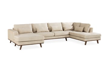 Copenhagen 5-seters Høyrevendt U-formet Sofa med Divan og Sjeselong i Fløyel - Beige - Møbler - Sofaer - U-sofa
