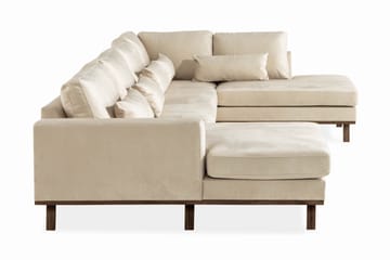 Copenhagen 5-seters Høyrevendt U-formet Sofa med Divan og Sjeselong i Fløyel - Beige - Møbler - Sofaer - U-sofa